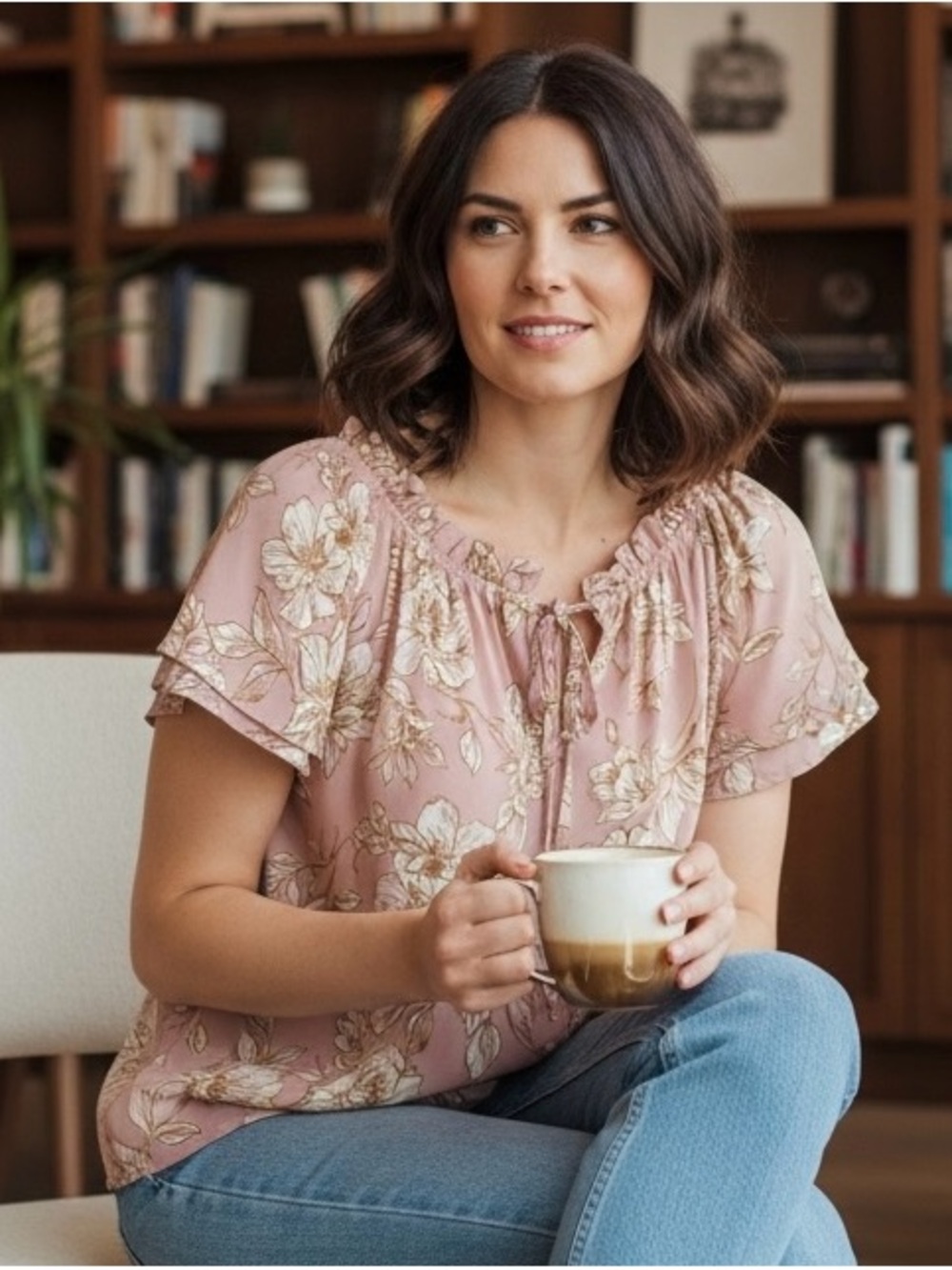 Counterparts Dusty Rose Floral Tie-Neck Blouse